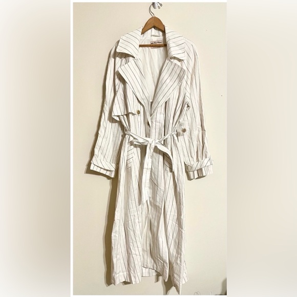 Free People Striped White Trench Coat
